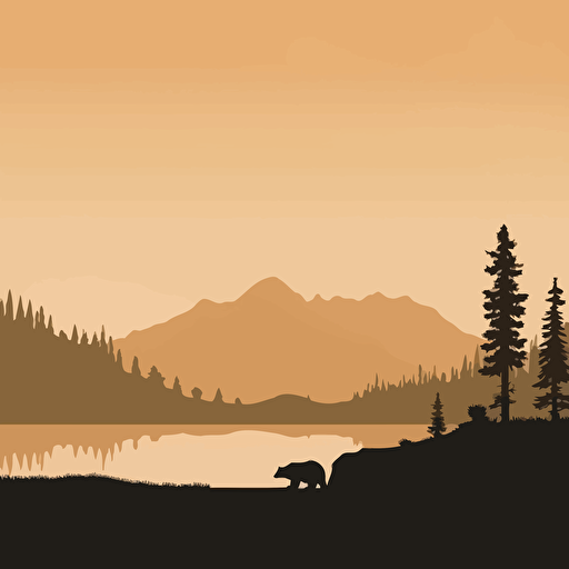 simplistic vector art, Yellowstone National park, minimalist, brown bear, scenic landscape