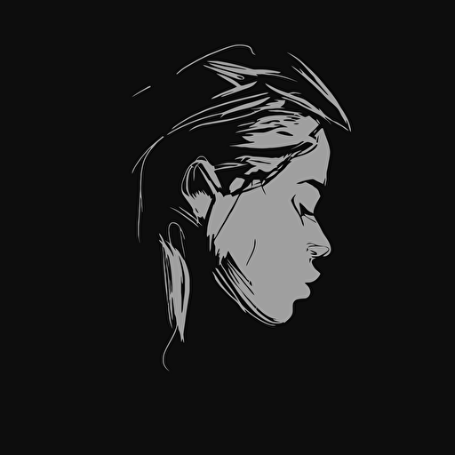 profile face sketch, artistic, dark, black background, sad, vector art