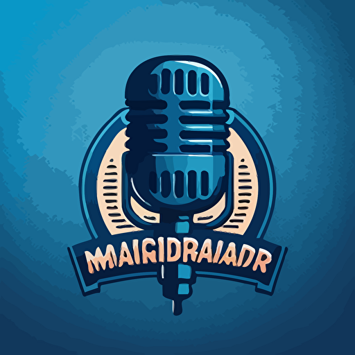 a 2D vector logo for a nerdy podcast, microphone, blue background