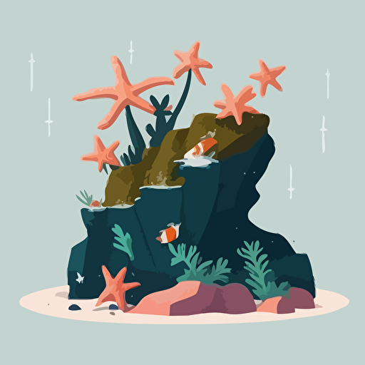 tidepooling, sea stars on a rock, minimalist design, fun vibe, vector, 2d, flat