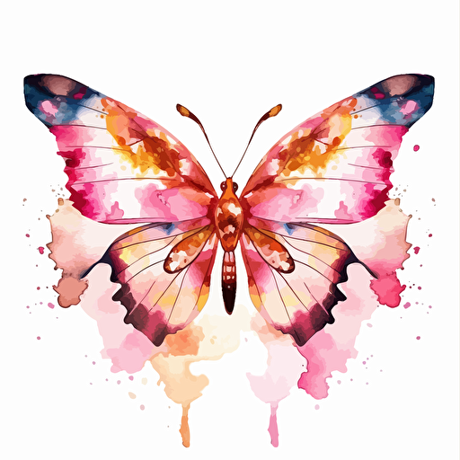 amazing and cute watercolor butterfly design in pink and gold, vector