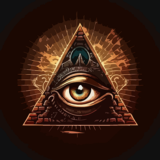 a logo of eye iluminate pyramid with fallen angel, vector