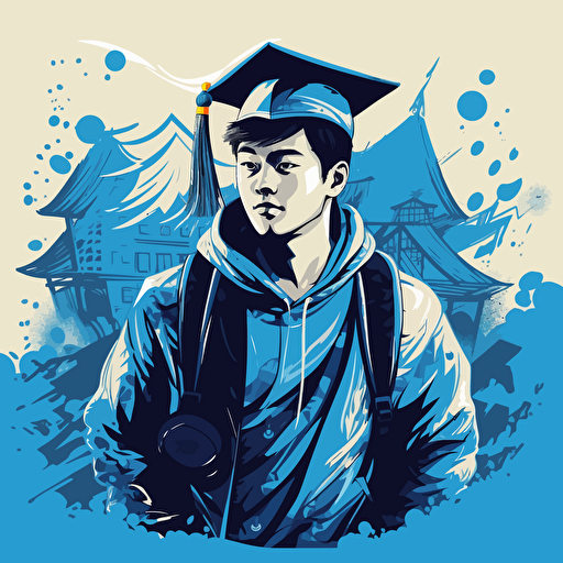 vector illustration of asian student color blue black white