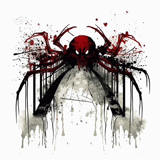 horror logo of a monster under a rickety bridge, splatter art, vector,