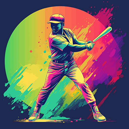 vector illustration of a baseball player hitting the ball, in vivid colors