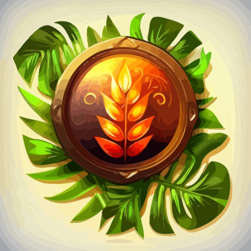 tiki style buttons for a mobile app, vector no background transparent, bamboo leaves fire with room for text on buttom