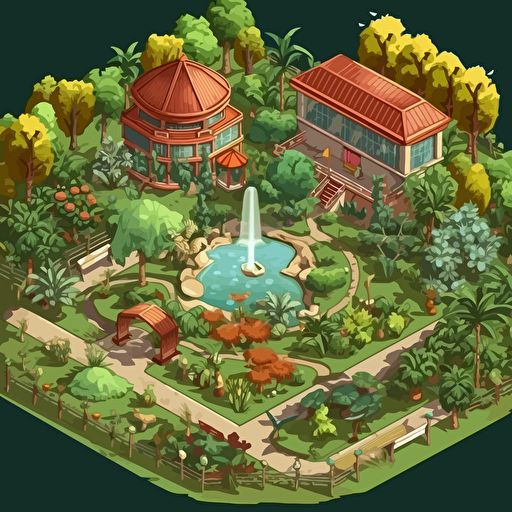 isometric cartoon vector image of a botanical garden