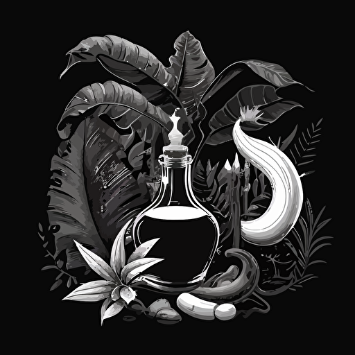 Black and WHite vector illustration of magic potion and magic banana