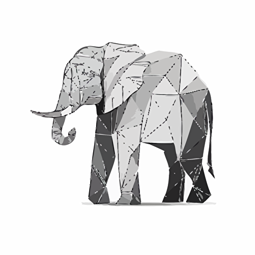 logo, flat vector, origami, black outline, elephant, white background