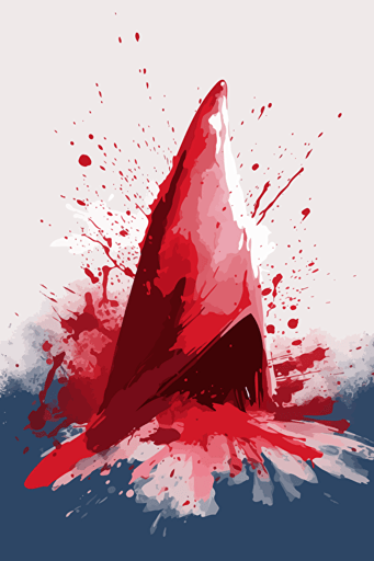 shark fin in the water, with red colored waters, water splashes, vector, gritty