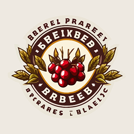 High End beer brewery logo featuring cranberries in the logo, white background, vector art, flat-logo style