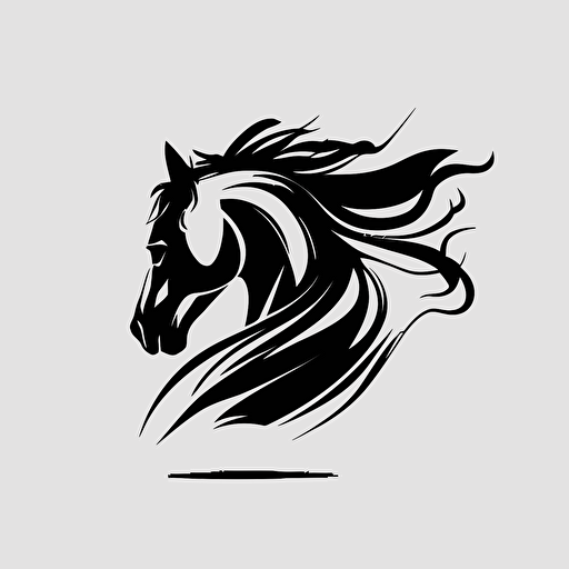 simple logo design of horse head, flat 2d, vector, company logo, color black and white, dynamic