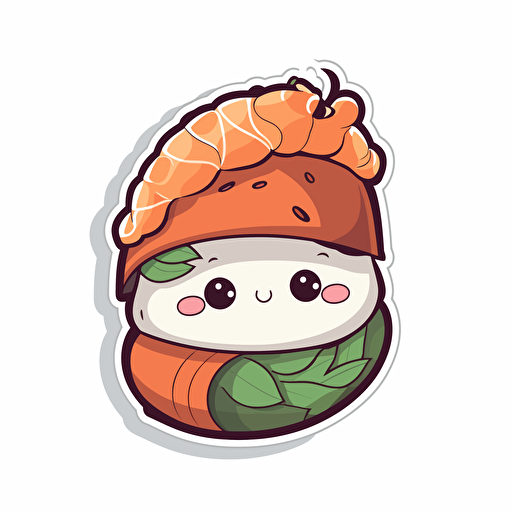 Cute Sushi, sticker, cartoon style, vector, White background,