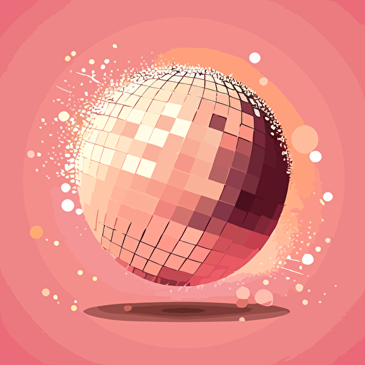 cute flat vector illustration of disco ball with light speckles on flat pink background