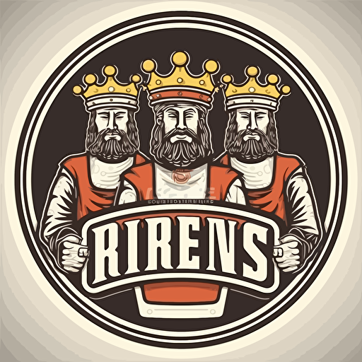modern sports team logo for the "beer kings". Kings holding beers. Vector style with border