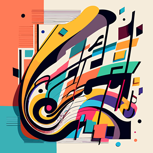 Coherent vectorized cartoon sheet music ，color block，colorful