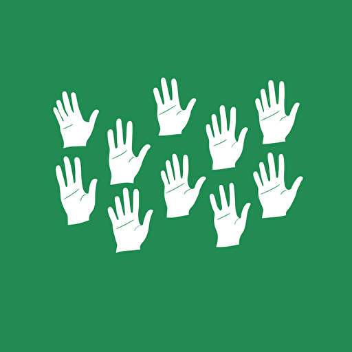 vectorized hands in 2d in white with a green background