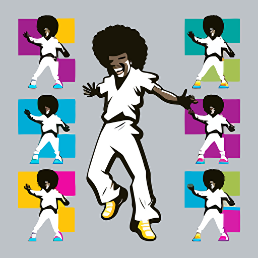 set a blank white background with a single vector of dancing figure in a 80s pose with a afro