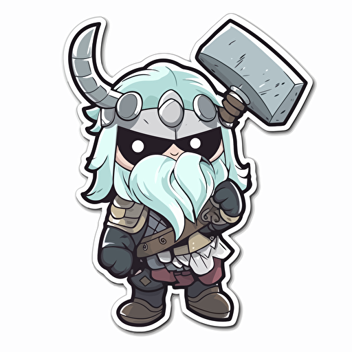 cute thor with mjölnir, Sticker, Lovely, Soft Color, Rough Charcoal, Contour, Vector, White Background, Detailed