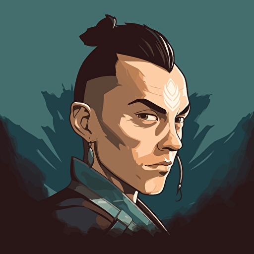 36 year old Sokka from Avatar: The Last Airbender as a youtube channel icon, dramatic lighting, vector, smirk, water tribe