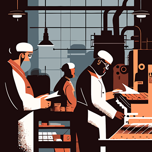 vector art of factory workers in an industrial factory