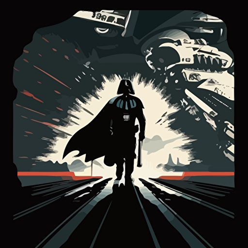 scene from the movie Star Wars: Darth Vader storms the ship, clear background, by vector style