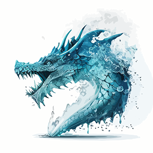 blue and white ice dragon breathing ice, vector image