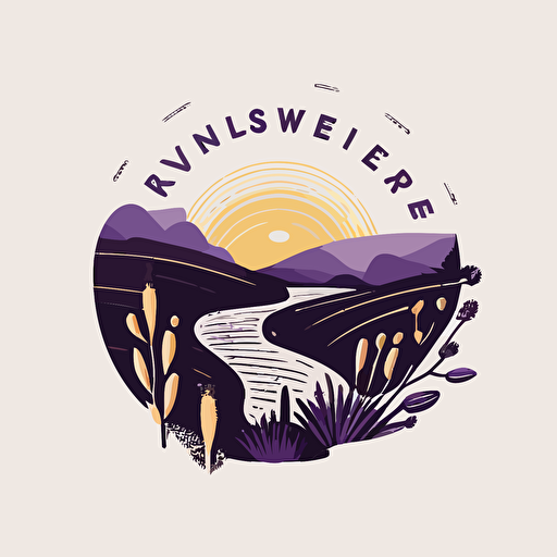 A minimalist vector logo featuring rivers, landscape, wineries, lavender, sunshine