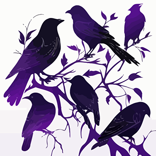 crows, cute, icon, goth, purple, black, white background, vector