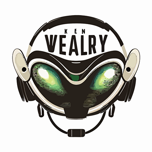 a logo of an alien wearing a vr headset, flat, vectorized, white background