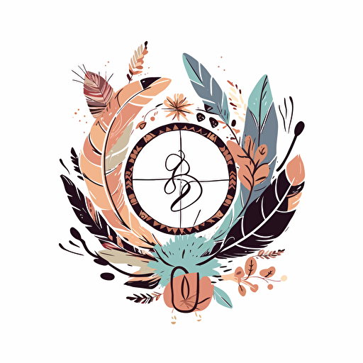 a boho style logo, flowers, feathers, vector, dribbble