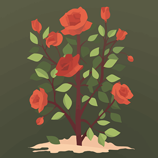 simplified flat art vector image of rose plant with solid background color