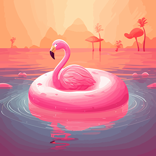 illustration of pool water covering the background, a pink flamingo pool float is floating on the water it should be in vector style artwork, it should be cute and fun feeling, in bright colors