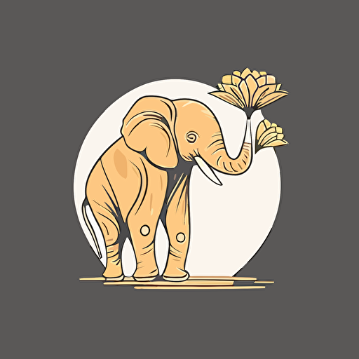 flat vector logo, elephant trunk holding a flower, must contain the color gold