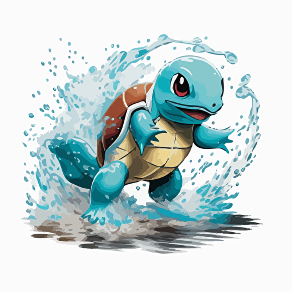 squirtle vector, shooting white water from between its legs, white background