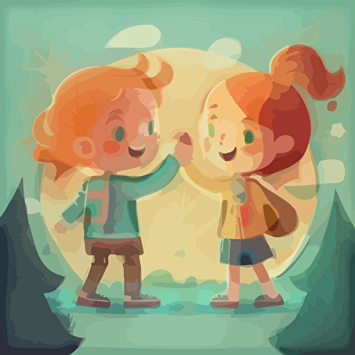 A vector art for kids, showing both a girl and a boy high-fiving. Focusing on both hands as main focal point