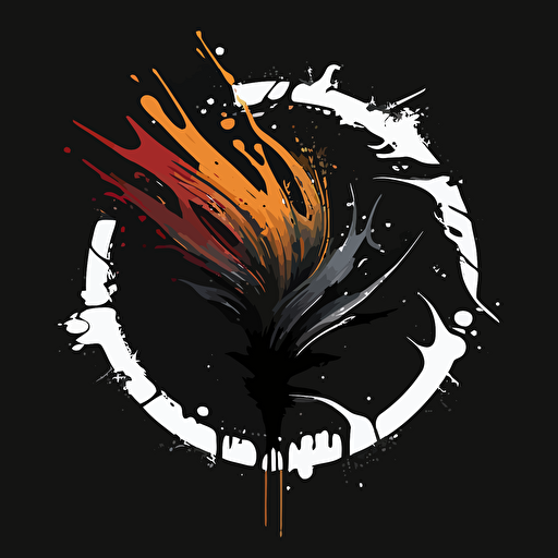 Circular logo with a paint brush, vector, black background