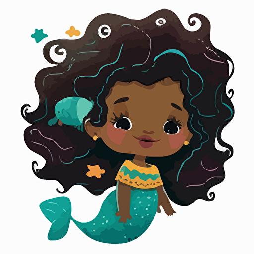 vector art of a Afro American little mermaid, transparent background.