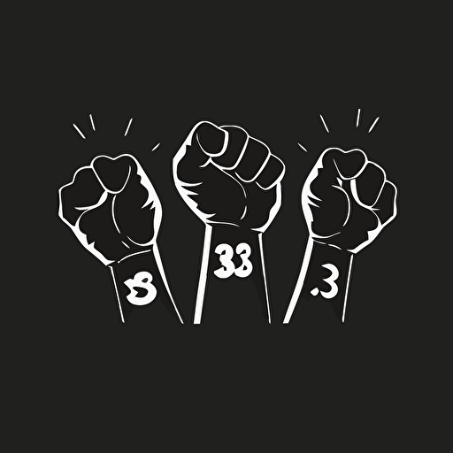 flat vector art, logo for book club, three fists in the air, white fist, brown fists, black fist, book
