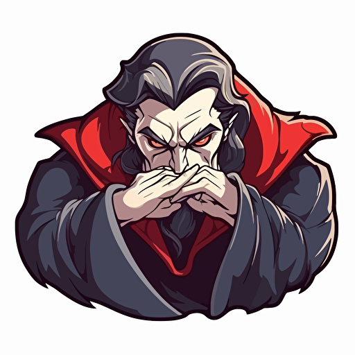 Dracula hiding his face with his cape, detailed, sticker, vector