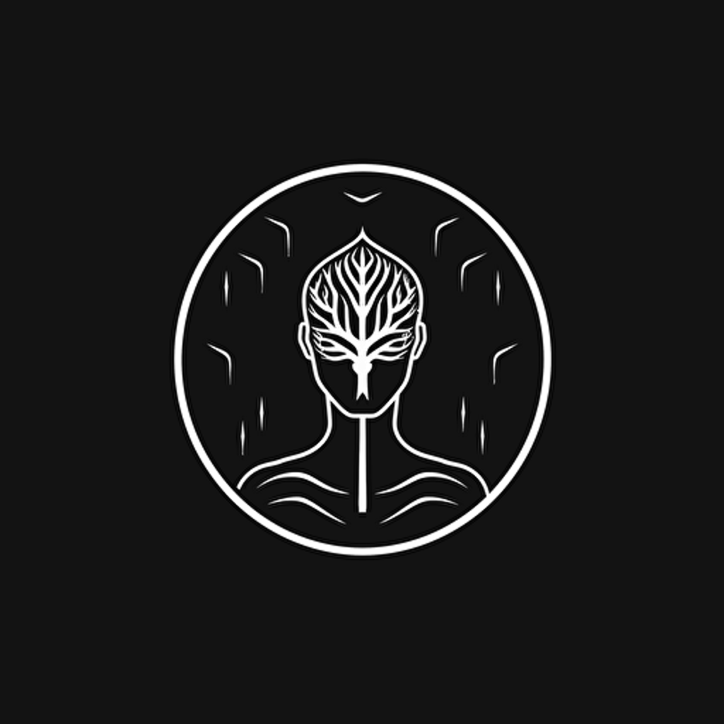 symbolic iconic logo of a healthy person, healthy mind, and healthy soul, white vector, on black backgroung, futuristic minimalism