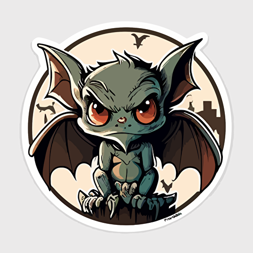 sticker, circle, super cute gargoyle, cartoon, vector, white background @MStevens