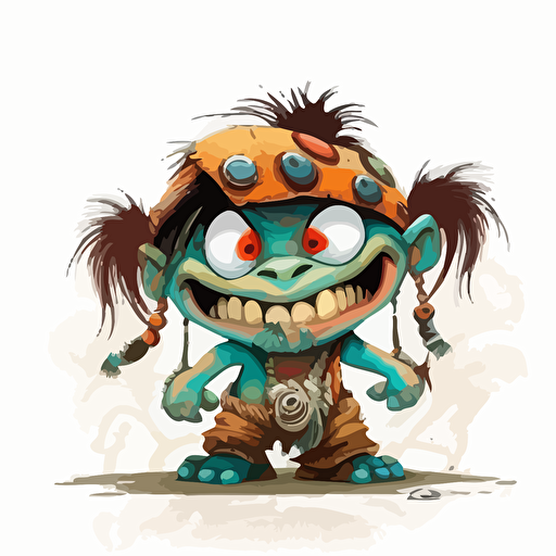 A saturated colorfull baby fur indiana jones monster, goofy looking, smiling, white background, vector art , pixar style