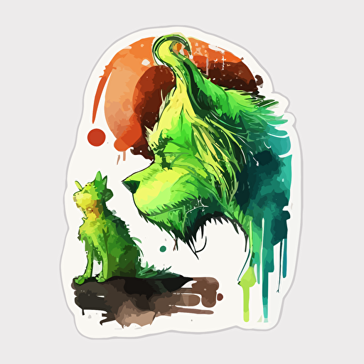 watercolor, the grinch and his dog, vector, bright colors, sticker