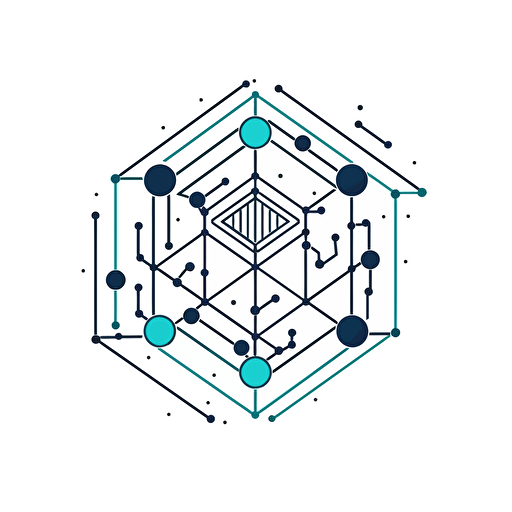 alien futuristic, vector logo minimal design of a neural blockchain block essential line, wireframe cube AI