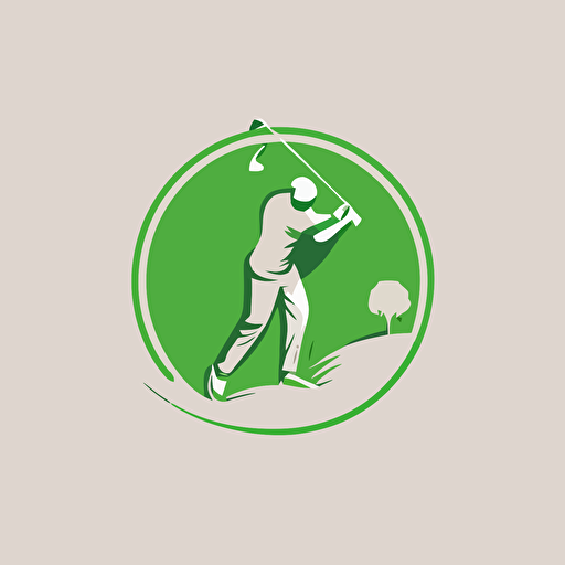 brand identification symbol. man swining golf club while playing golf. vector minimal logo, simple. green logo theme. circle.