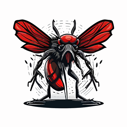 vector art logo of housefly with legs holding stick. Red palette