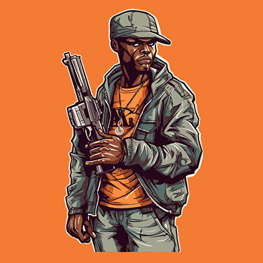 Gang member, Holding gun, Sticker, Vector, Comic Book Art,