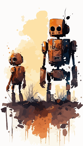rust #253565 and #BFE2D5 watercolour abstract landscape, Minimalist, vector, contour, little robots