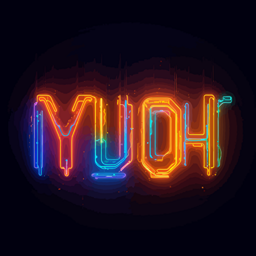 the word "YOU" in orange, blue and yellow neon lights, vector. Cyberpunk, vector, futurist